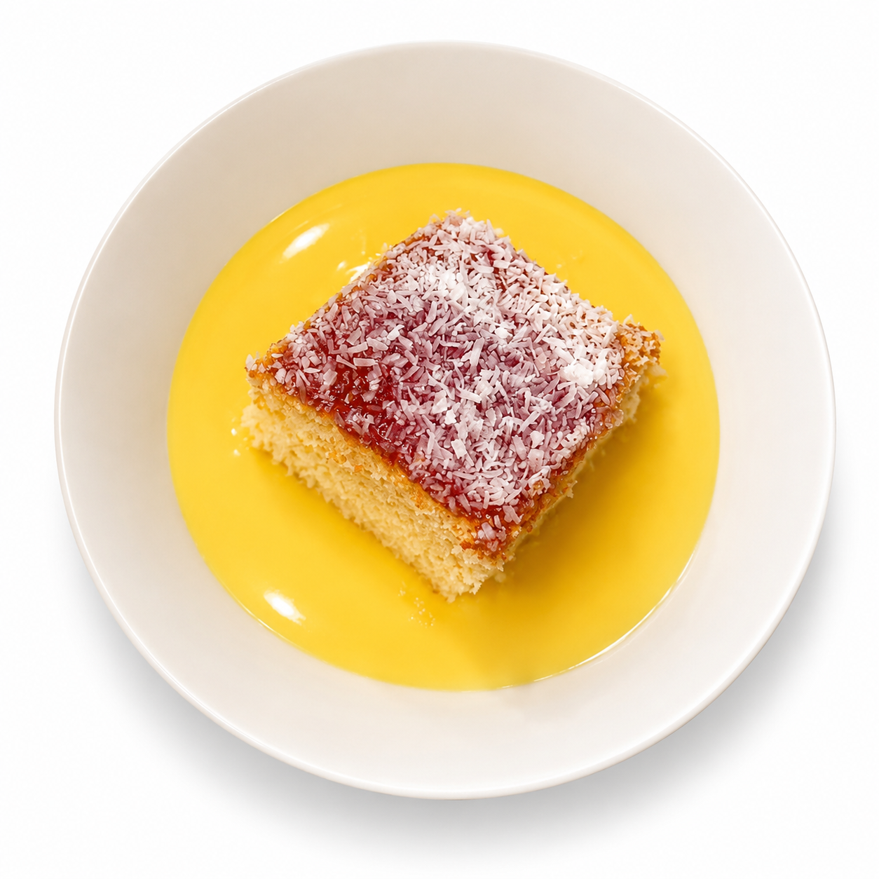Jam and Coconut Sponge Cake with Custard